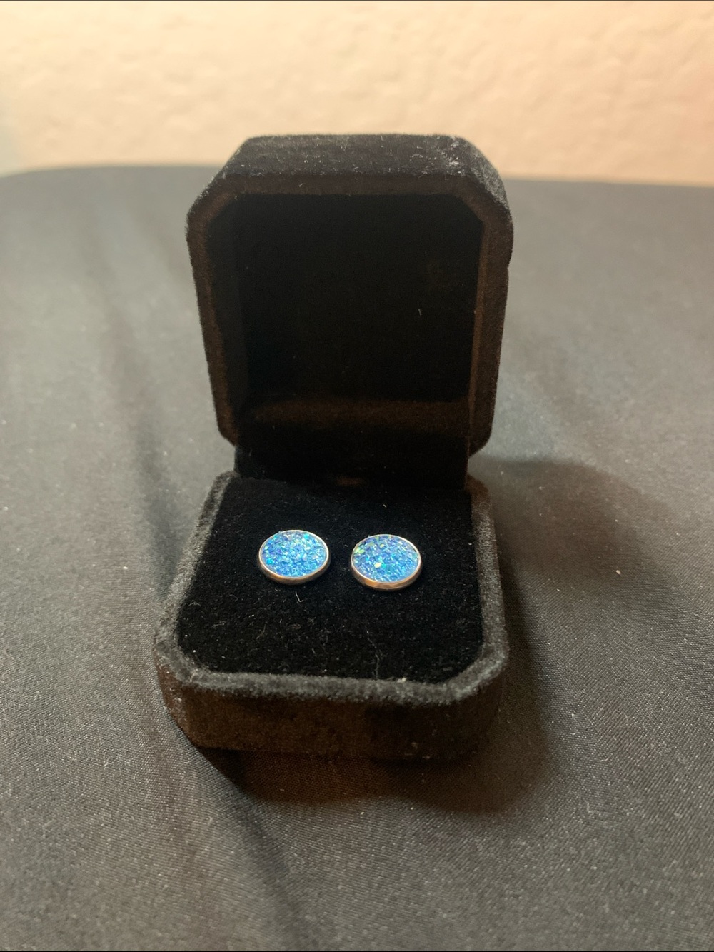 Blue Druzy Round Stud Earrings